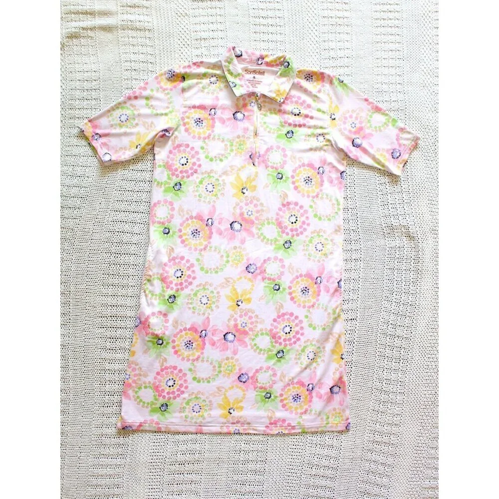 SANSOLEIL Sol style Cool Zip Mock Pink & Green Floral Golf Dress Size Small
